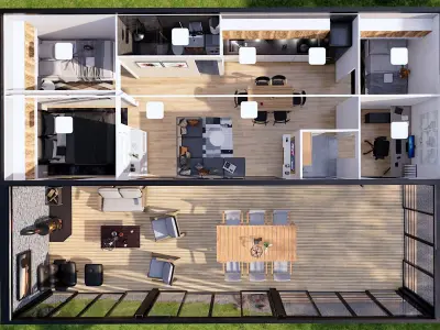 modern mobile home tiny house vacation house on 47m2 Low-poly 3D model