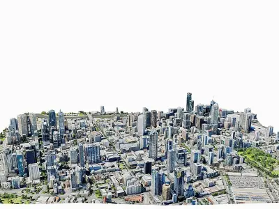 Melbourne city close view  Low-poly 3D model