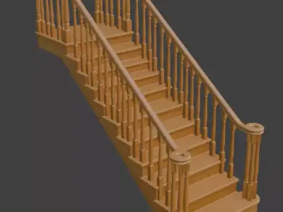 Classic Wooden Staircase with Balustrade 3D model