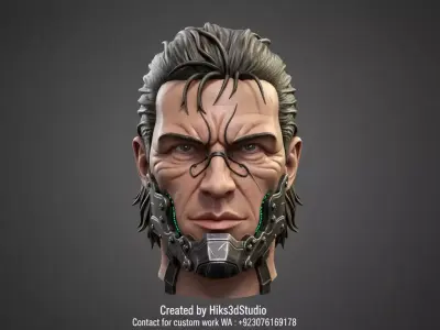 Futuristic Cybernetic Soldier Bust  High-Poly Tactical Cyborg 3D print model