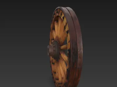realistic wooden horse carriage wheel 3D model