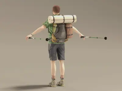  Male Hiker Animated HQ Editorial License 