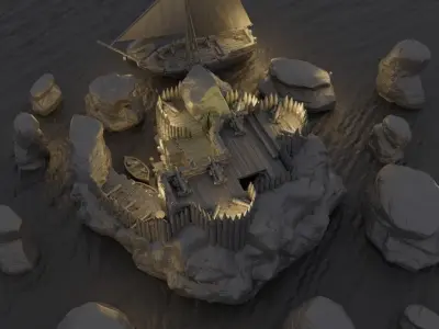 Small Pirate Cove  Tabletop Terrain 28 mm 3D print model