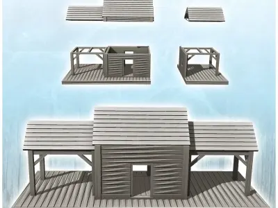 Western train station with double canopies 26 - Cowboy USA Ameri 3D print model