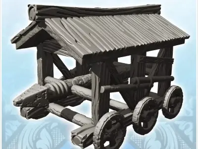 Wooden ram on wheels under roof 1 - Ancient Classic Old Archaic  3D print model