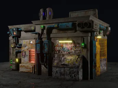Low Poly Cyberpunk Pawn Shop for Games or Rendering Low-poly 3D model