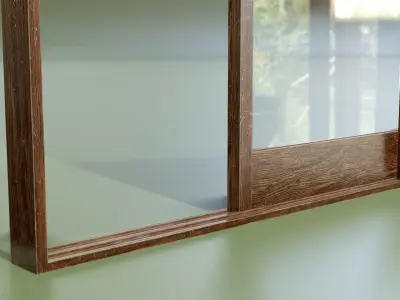 Japanese Shoji with glass window to see the snow Low-poly 3D model