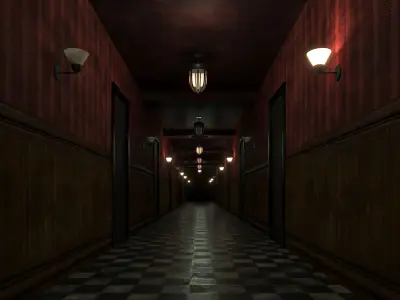old dark scary red corridor 10 Low-poly 3D model