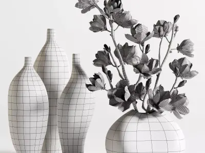 White Magnolia in Glass Vase 3D model