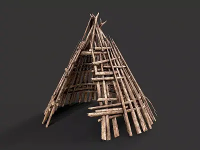 Primitive Wood Stick Jungle Shelter 17 Low-poly 3D model