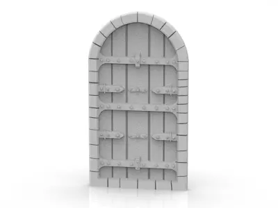 Medieval Wooden Door with Metal Hinges and Lock 3D print model