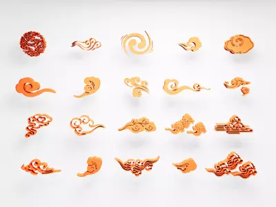 vdb collection Stylized auspicious clouds 20pack colorful Low-poly 3D model