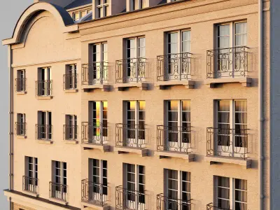 Paris building with passage Low-poly 3D model