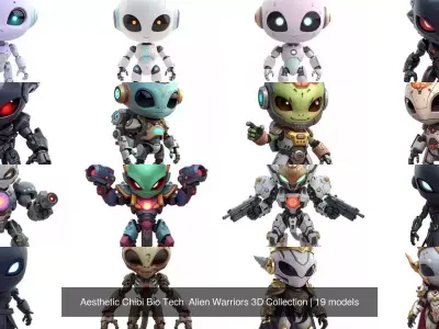 Aesthetic Chibi Bio Tech  Alien Warriors 3D Collection 3D Model Pack