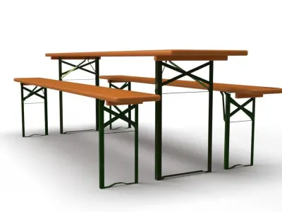 Bavarian Beerbench-Festzeltgarnitur-Bierbank table with bench Low-poly 3D model