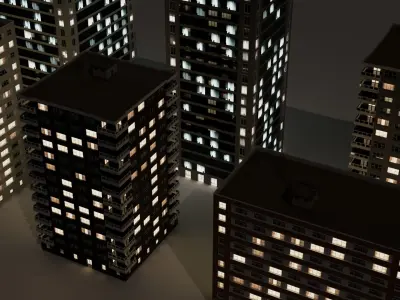 Buildings mid-rise Low-poly 3D model