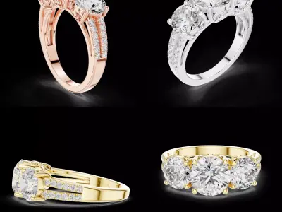 Three Stone Diamond Ring CAD Classic Trilogy Engagement Ring 3D print model