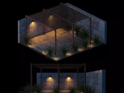 Terrace with pergola 3D model