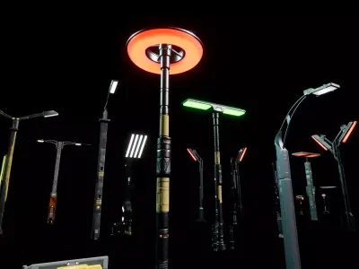 Cyberpunk Street Lights Low-poly 3D model