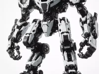 Giant White Mech Robot Exposed Gears Black Core 3D Low-poly 3D model