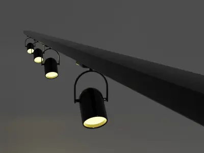 Spotlights four on rail Low-poly 3D model