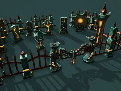 Fantasy cemetery 2 Low-poly 3D model