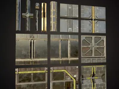 SCI-FI PBR Wall Collection Low-poly 3D model