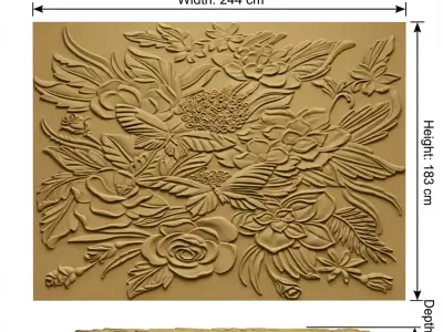 Modern floral Relief Panel Wall Decor Set STL Mural CNC 336 3D model