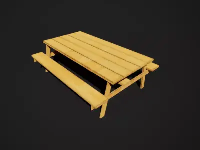Wooden outdoor table with benches Free low-poly 3D model