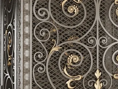 Elevator ornate wrought iron door 3D model