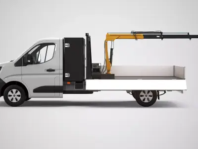 Renault Master Tipper Flatbed Crane Truck PBR Textured Low-poly 3D model