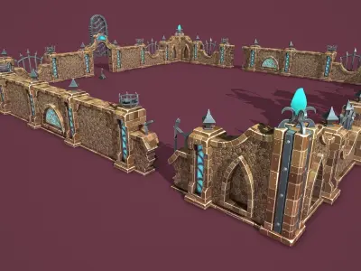 Fantasy cemetery Low-poly 3D model