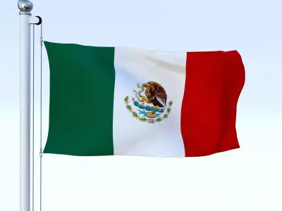 Animated Mexico Flag Low-poly 3D model