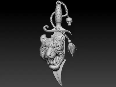 Tiger Dagger HipHop Pendant Savage Street Rapper Jewelry STL OBJ 3D print model