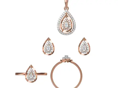 Light Minimalist Diamond Ring Earrings Pendant Set 3D print model