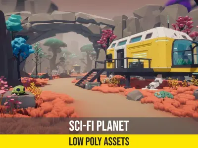 Low Poly Sci-Fi Planet Base Low-poly 3D model