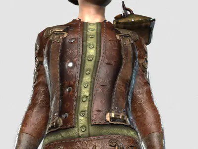 Steampunk rigged character woman Low-poly 3D model