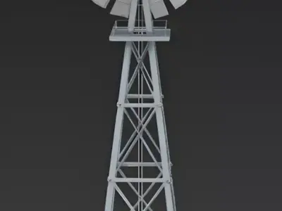 Vintage American Farm Water-Pumping Windmill 3D Model Low-poly 3D model