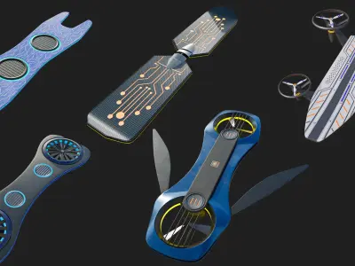  10 Sci Fi Hoverboards All PBR Unity UE Textures 