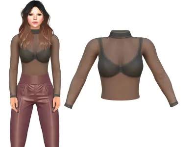 See Through Body Effect Sheer Top and Maroon Shiny Leather Pants Low-poly 3D model