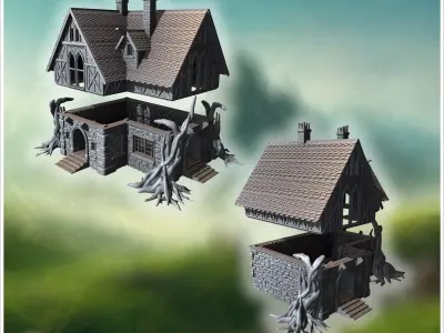 Manor house with gnarled roots spreading over stone foundation i 3D print model