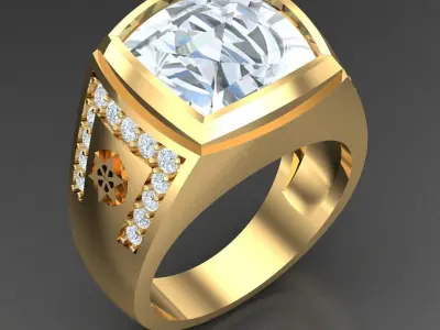 Light Gold Diamond Men Ring 2MR015 3D model