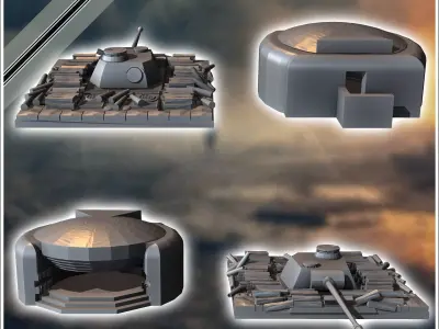 Set of bunker and blockhouse for artillery piece with buried Pan 3D print model