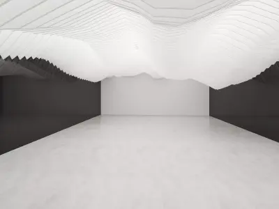 Minimal Monochrome Wavy Ceiling Exhibition Hall 3D model