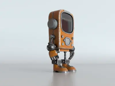 Retro Phoned Head Cute Robot Low-poly 3D model