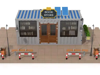 Shipping Container Book Store Low-poly 3D model