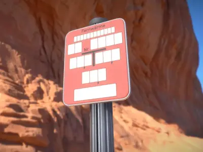 Hinweisschild Fernwaeme mit Pfosten und Rahmen Low-poly 3D model