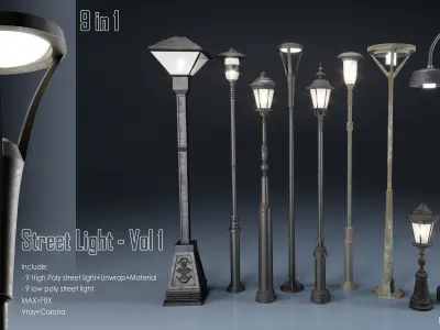 Street Light Set- Vol 01 Low-poly 3D model