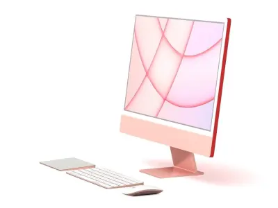 Apple iMac 24 inch 2021 Pink Keyboard Mouse Trackpad Low-poly 3D model