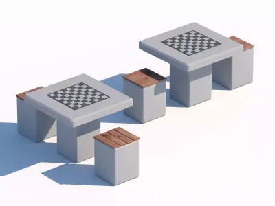 Outdoor Chess Tables with Integrated Seating for Parks 3D model
